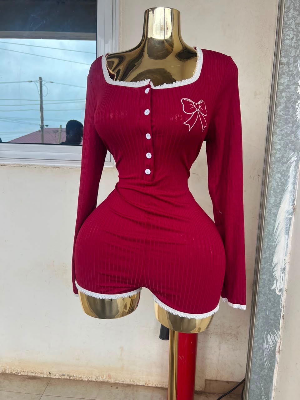 Cozy coquette henley playsuit (hits the exact trend keywords)